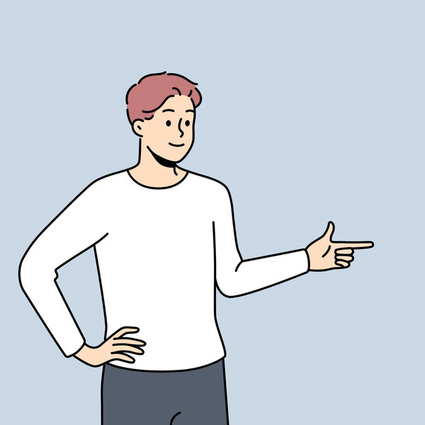 Illustrasjonen viser en mann som peker.