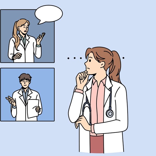 Illustrasjonen viser flere helsearbeidere.