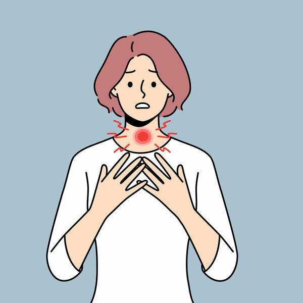 Illustrasjonen viser en kvinne med problemer med skjoldkjertel.