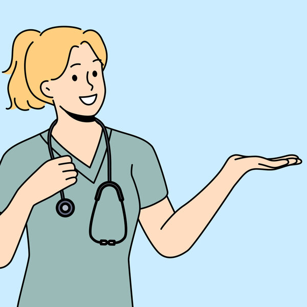 Illustrasjonen viser en kvinnelig helsearbeider.