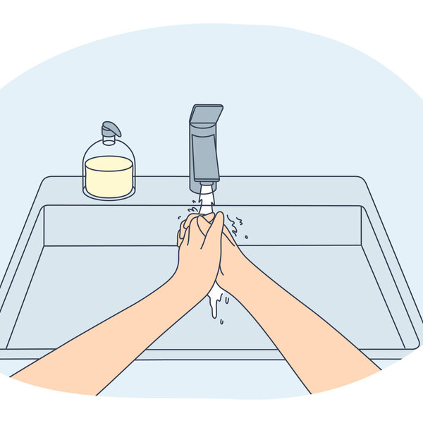 Illustrasjonene viser en som vasker hender.