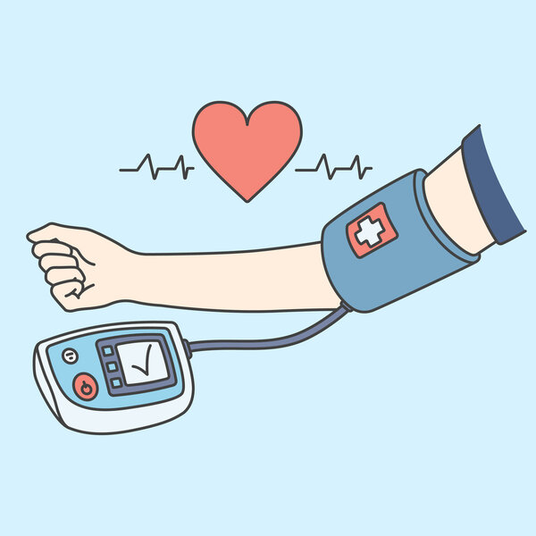 Illustrasjonen viser måling av blodtrykk og puls.
