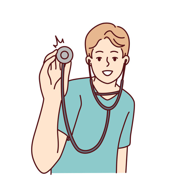 Illustrasjonen viser en helsearbeider med stetoskop.