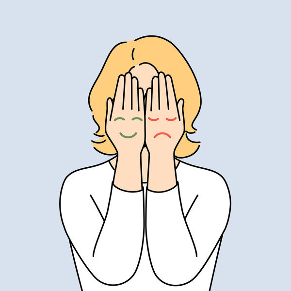 Illustrasjonen viser en kvinne med hendene for ansiktet.