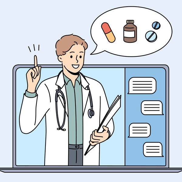 Illustrasjonen viser en helsearbeider som titter ut av en skjerm.