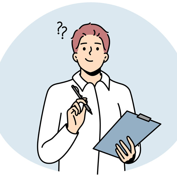 Illustrasjonen viser en mann som tenker på noe.