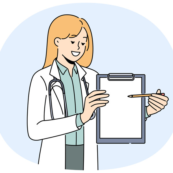 Illustrasjonen viser en helsearbeider med et blankt ark.