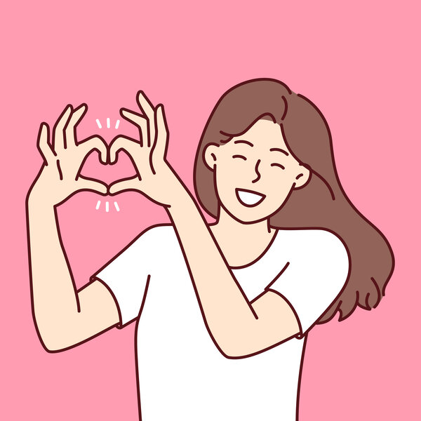 Illustrasjonen viser en kvinne som lager et hjerte med hendene.