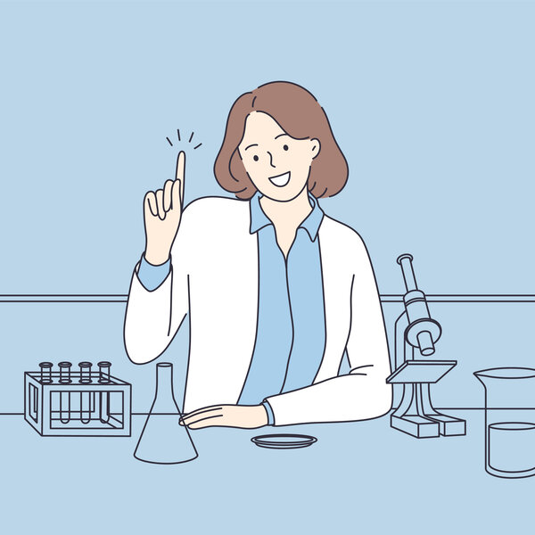 Illustrasjonen viser en kvinne på et laboratorium.