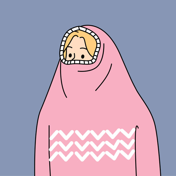 Illustrasjonen viser en kvinne som har genser trukket langt opp.