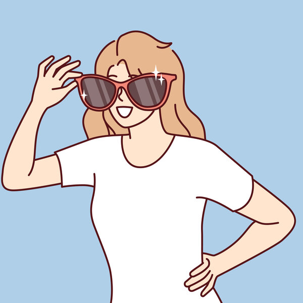 Illustrasjonen viser en kvinne med enorme solbriller.