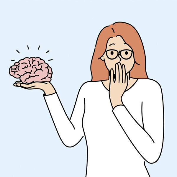 Illustrasjonen viser en kvinne med en hjerne i hånden.