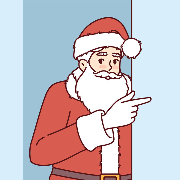 Bildet viser en julenisse som peker.