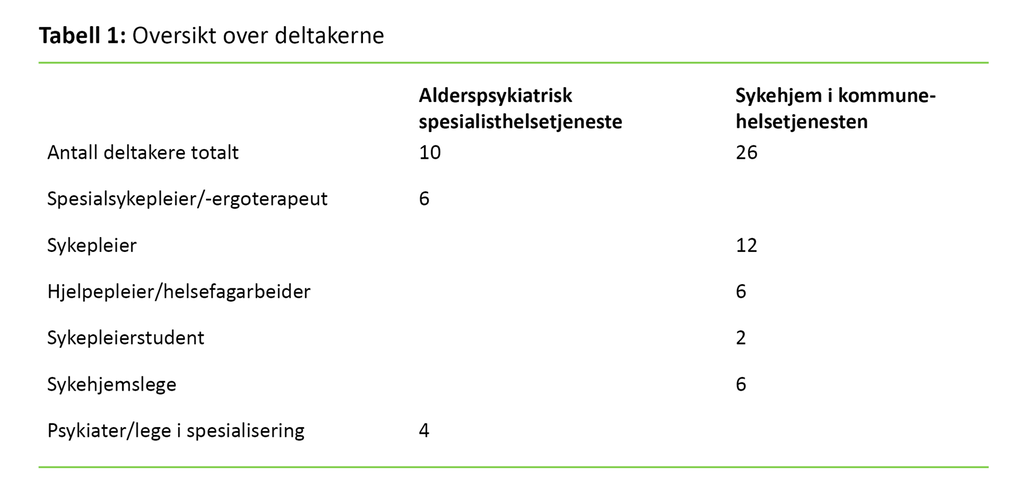 Tabell 1. Oversikt over deltakerne 