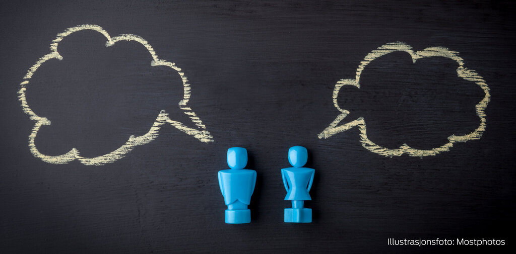 Illustrasjonen viser to figurer og snakkebobler
