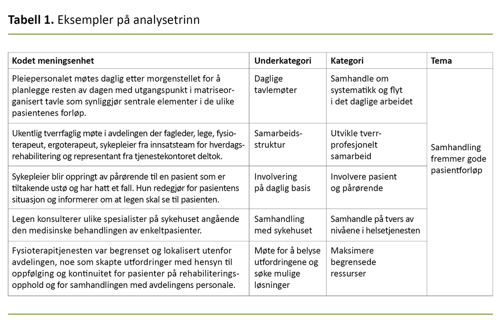 Tabell 1. Eksempler på analysetrinn Tabell 1. Eksempler på analysetrinn