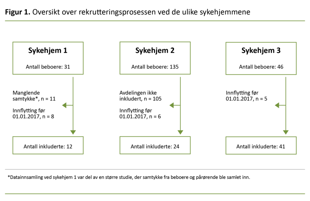 Figur 1. Oversikt over rekrutteringsprosessen ved de ulike sykehjemmene
