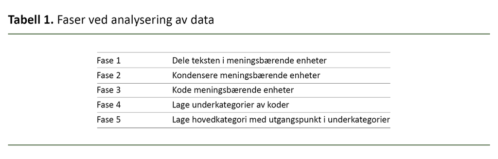 Tabell 1. Faser ved analysering av data