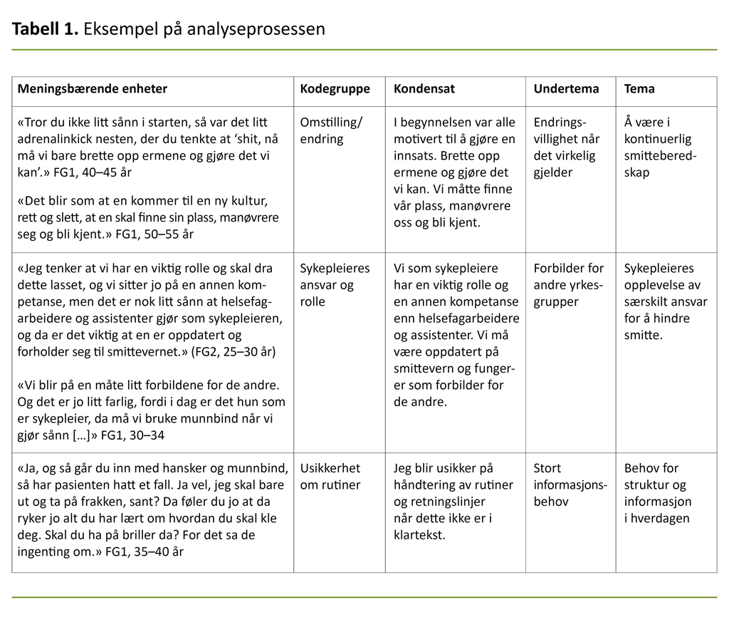 Tabell 1. Eksempel på analyseprosessen