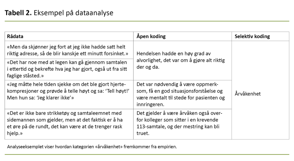 Tabell 2. Eksempel på dataanalyse 
