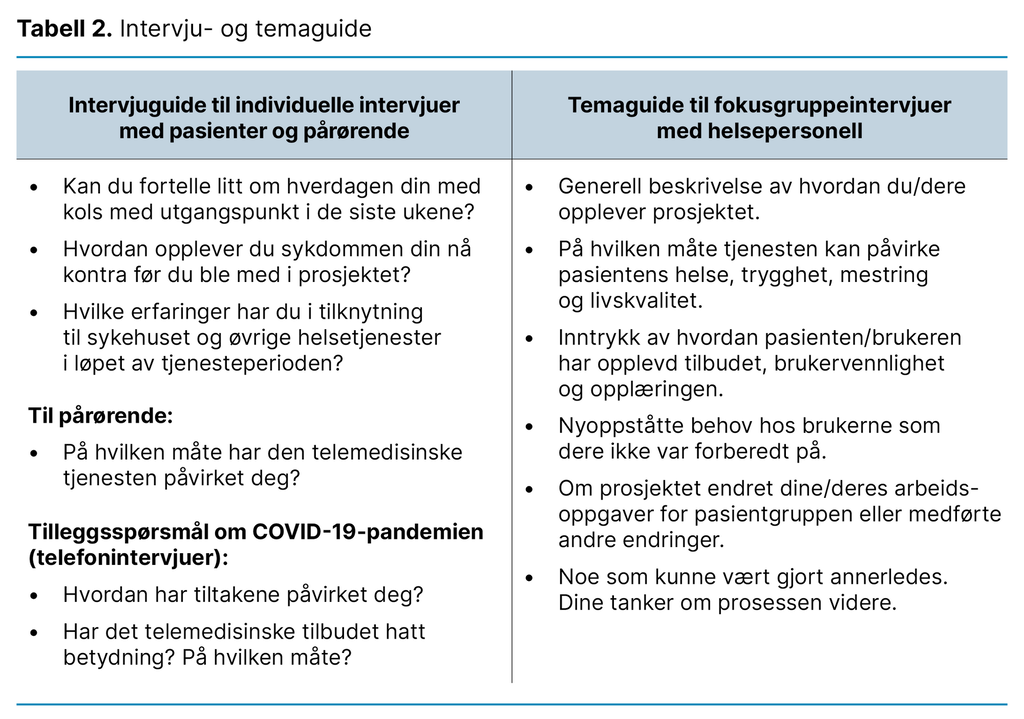 Tabell 2. Intervju- og temaguide  