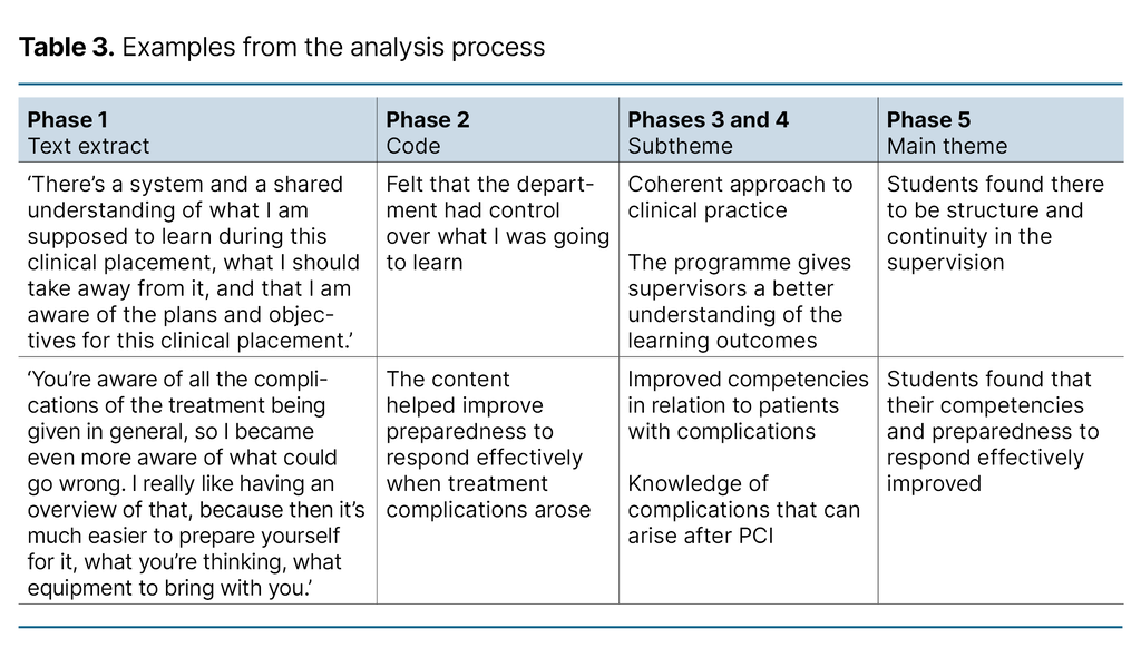 Table 3. Examples from the analysis process
