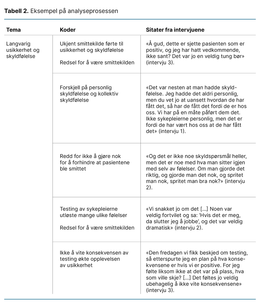 Tabell 2. Eksempel på analyseprosessen 
