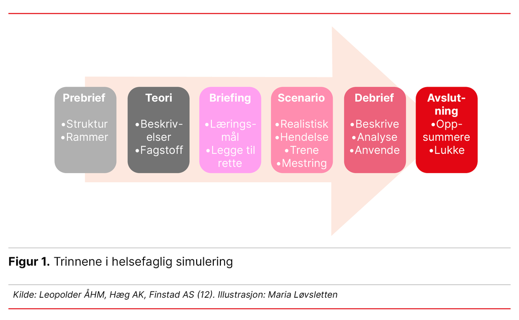 Figur 1. Trinnene i helsefaglig simulering