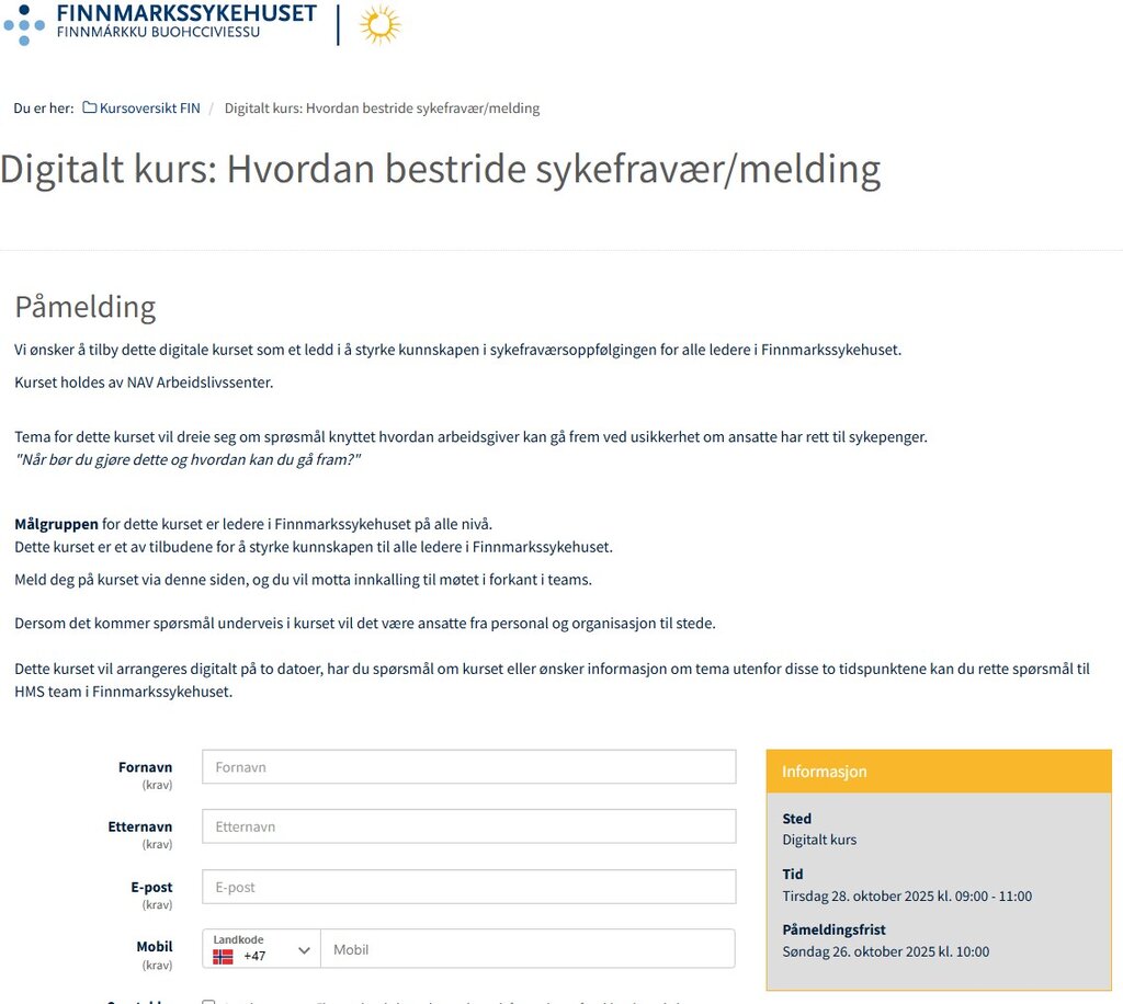 bildet viser kursomtalen på nettsiden