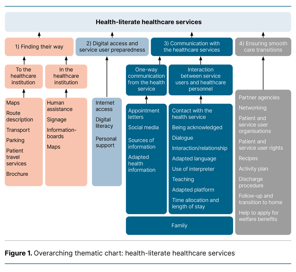 Figure 1. Overarching thematic chart: health-literate healthcare services