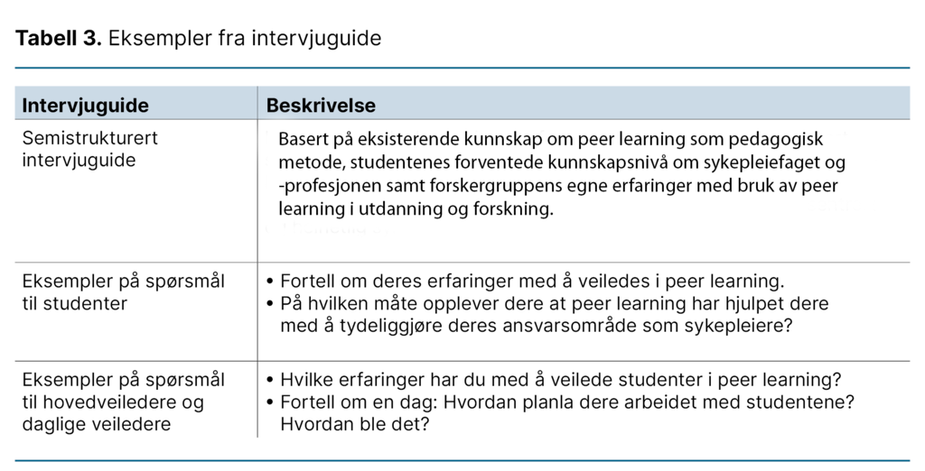 Tabell 3. Eksempler fra intervjuguide 