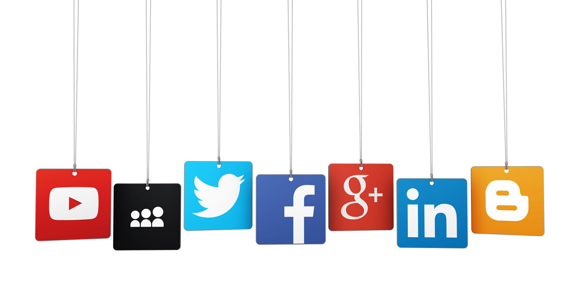 Illustrasjonen viser ikonene for ulike sosiale medier.