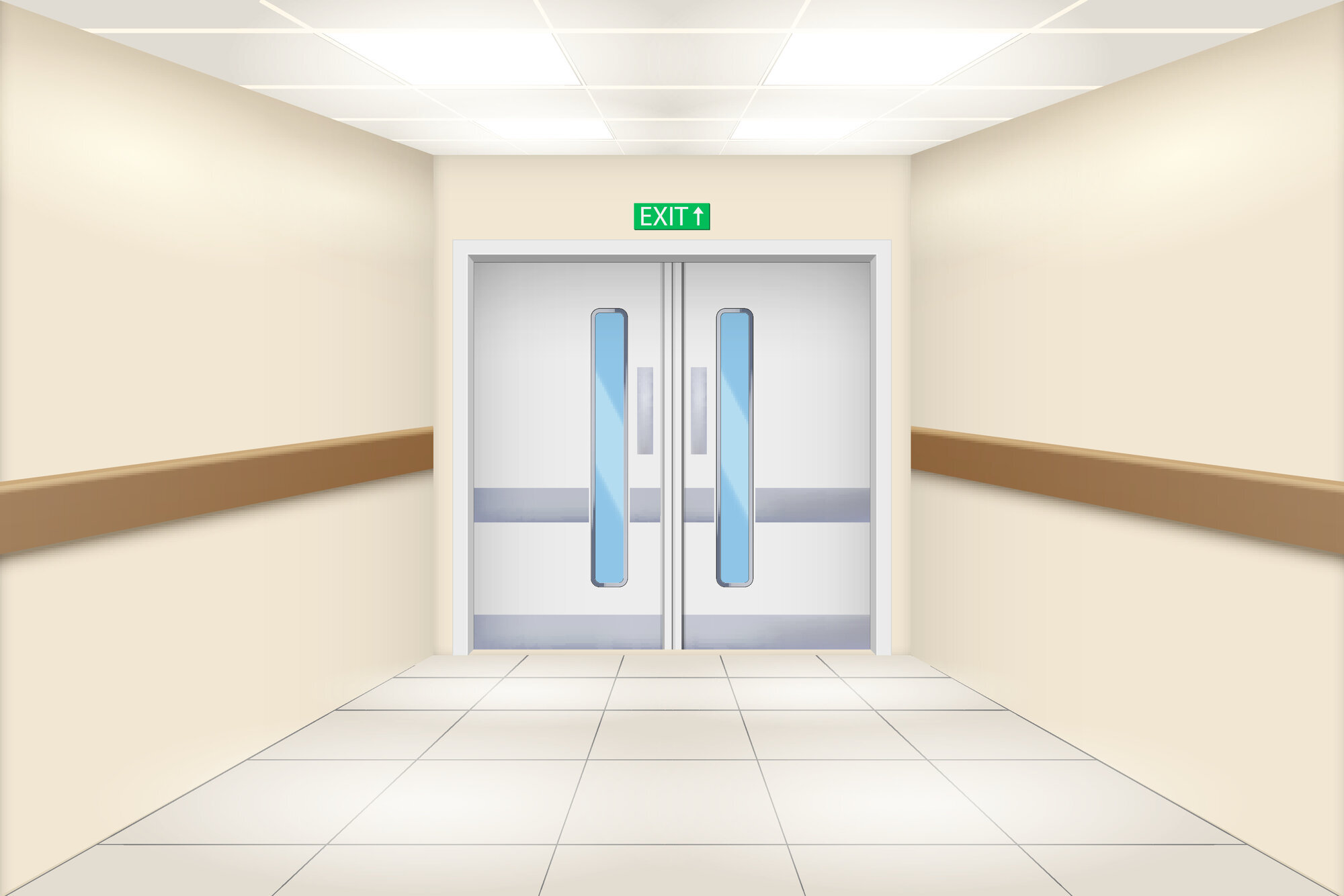 Illustrasjonen viser en sykehuskorridor.