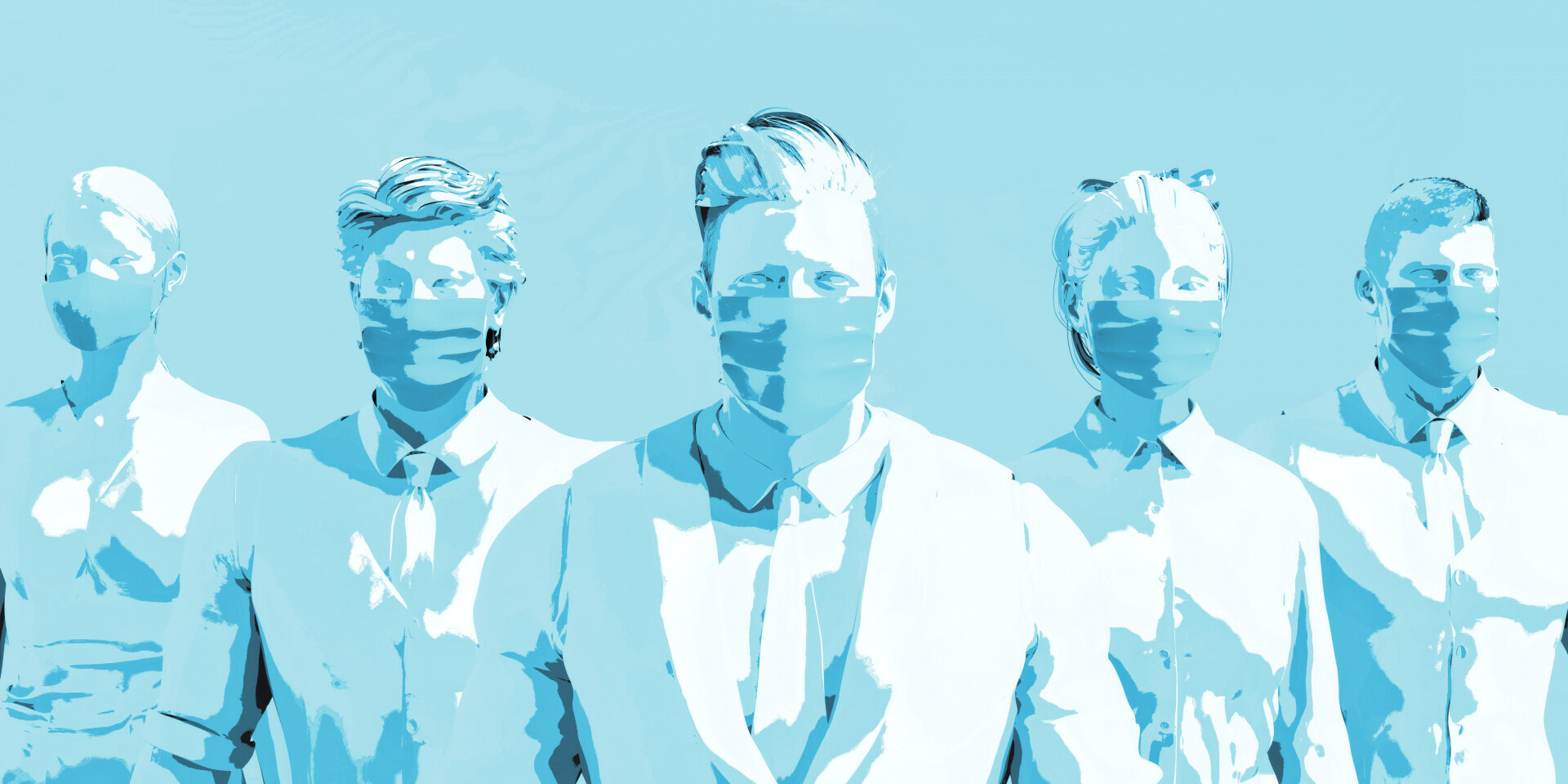 Illustrasjonen viser helsepersonell med munnbind.