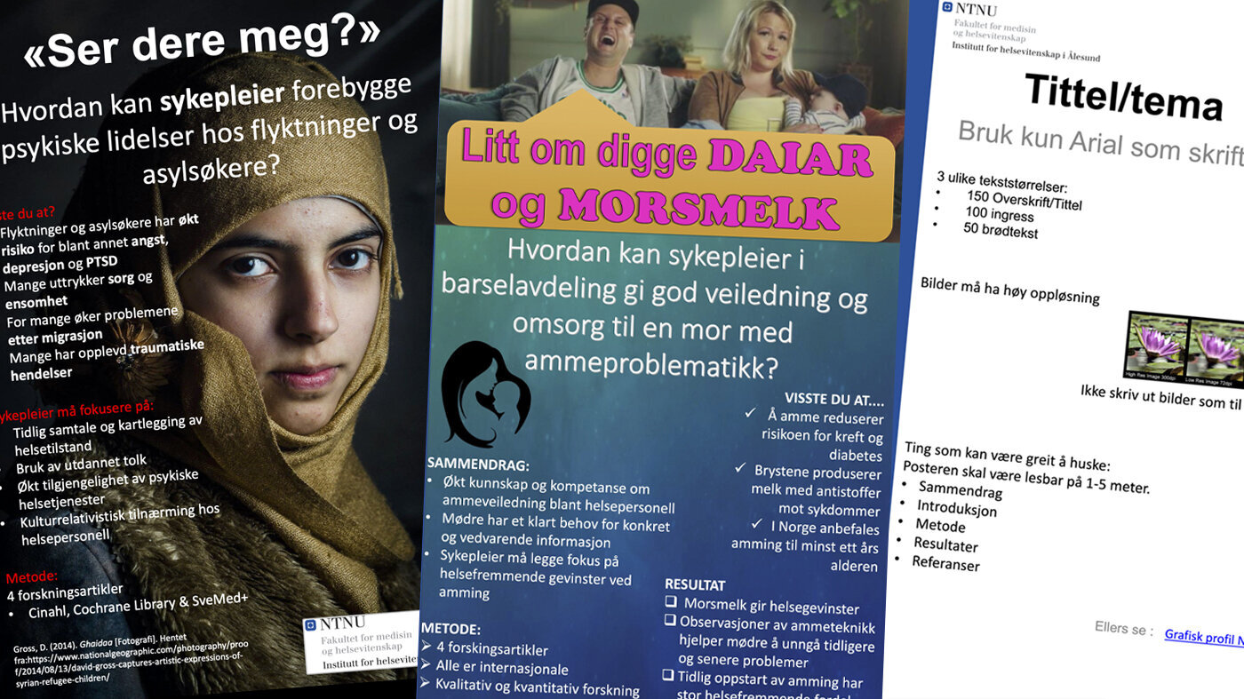Postere laget av sykepleierstudenter.