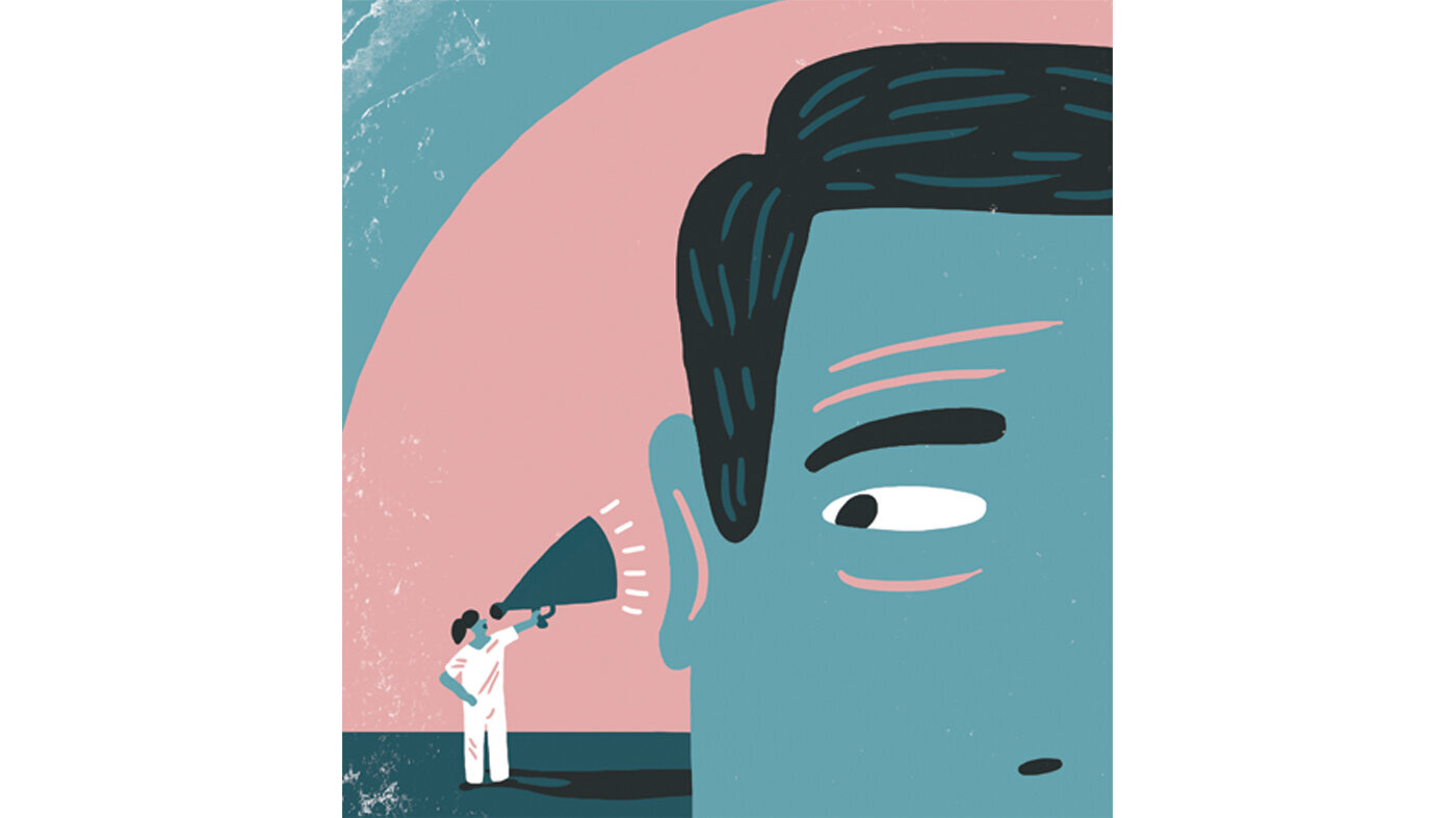 Illustrasjonen viser en sykepleier som står med en ropert.