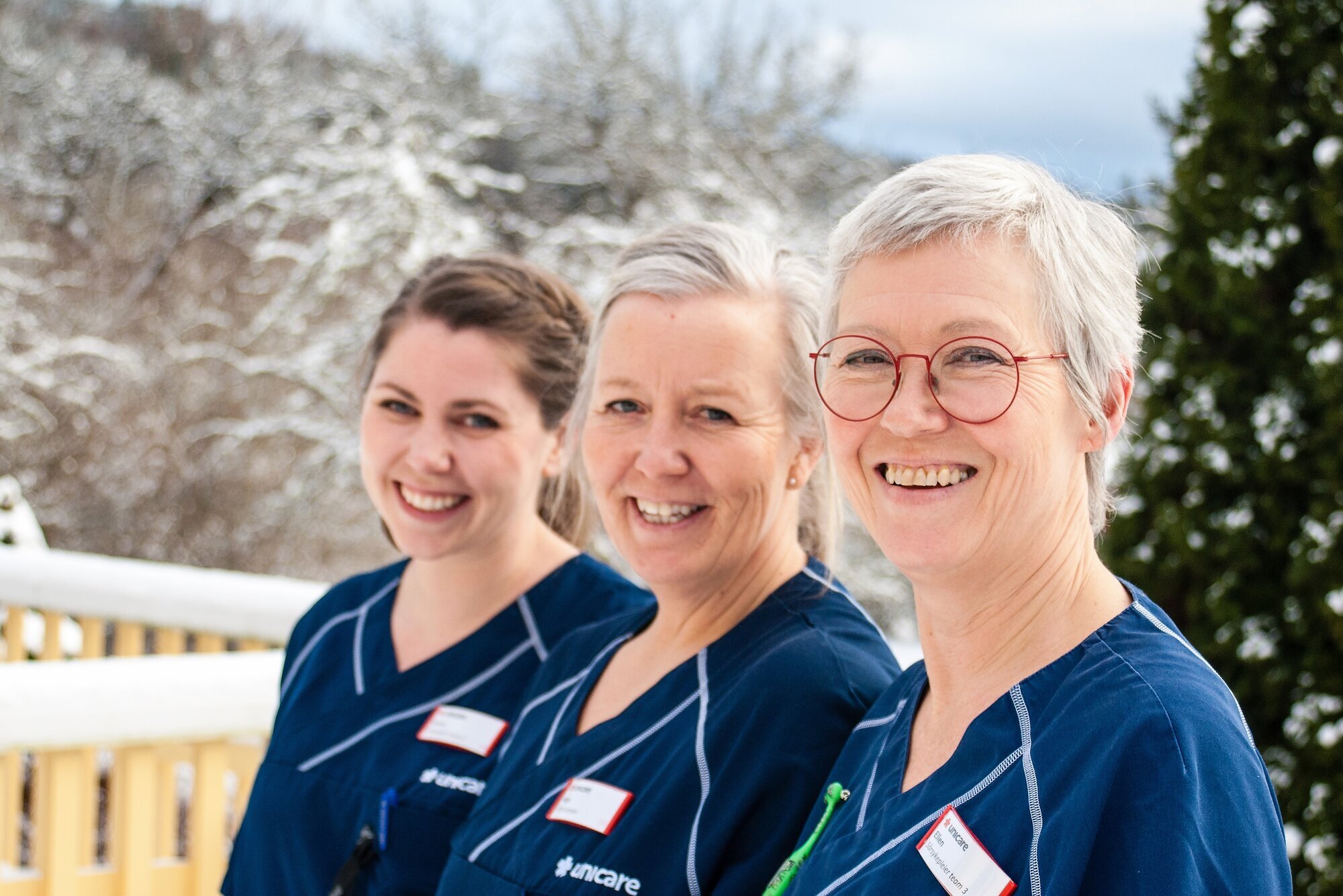Sykepleierne Karen Parmer, Hege Lund og Ellen Molteberg på Unicare Bakke.