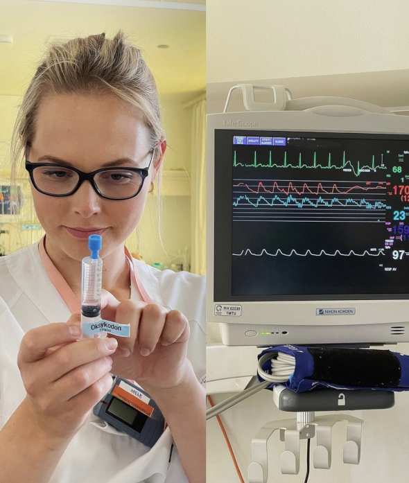 Bildet viser en sykepleiere med en sprøyte.