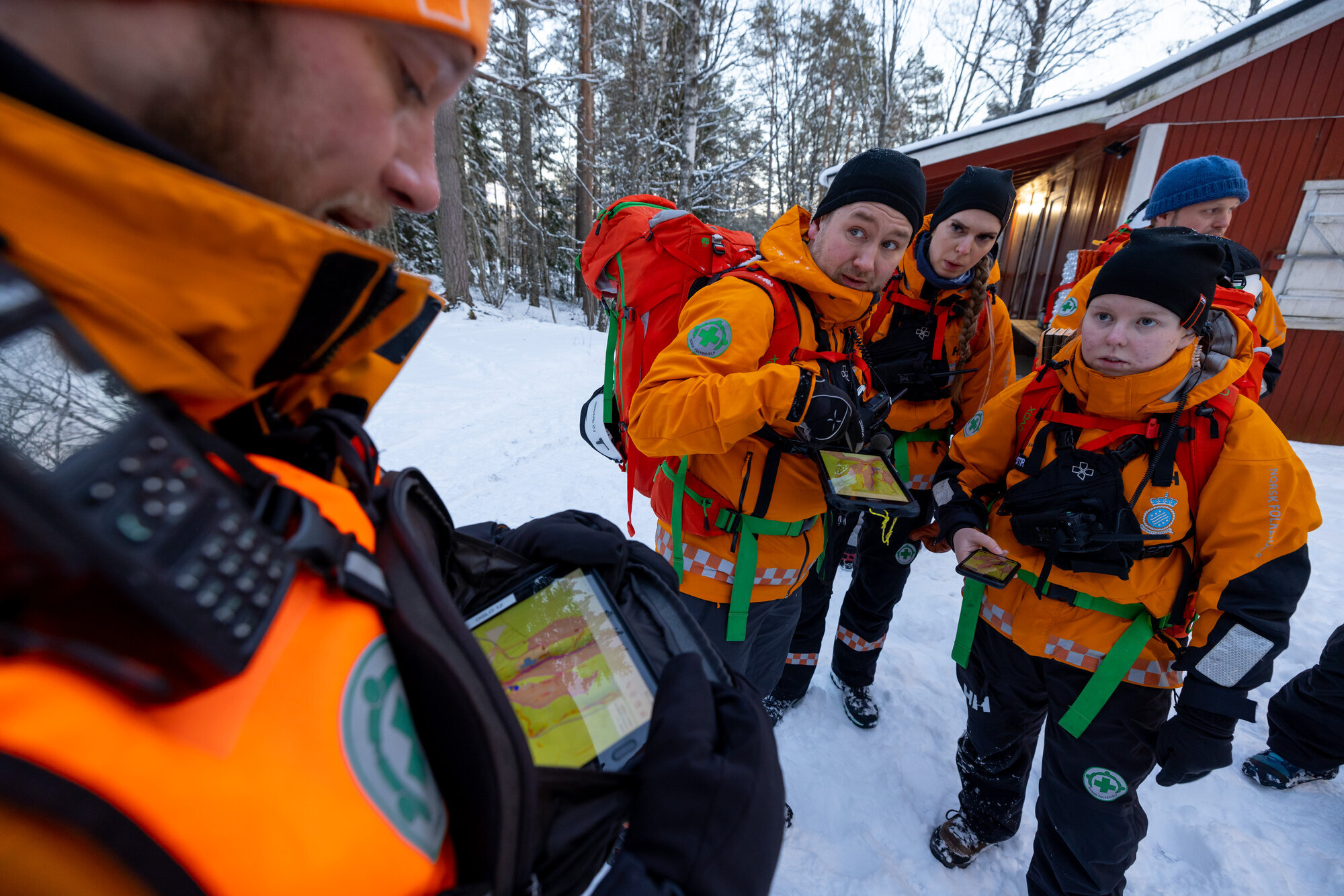 Frivillige fra Norsk Folkehjelp på øvelse i Østmarka