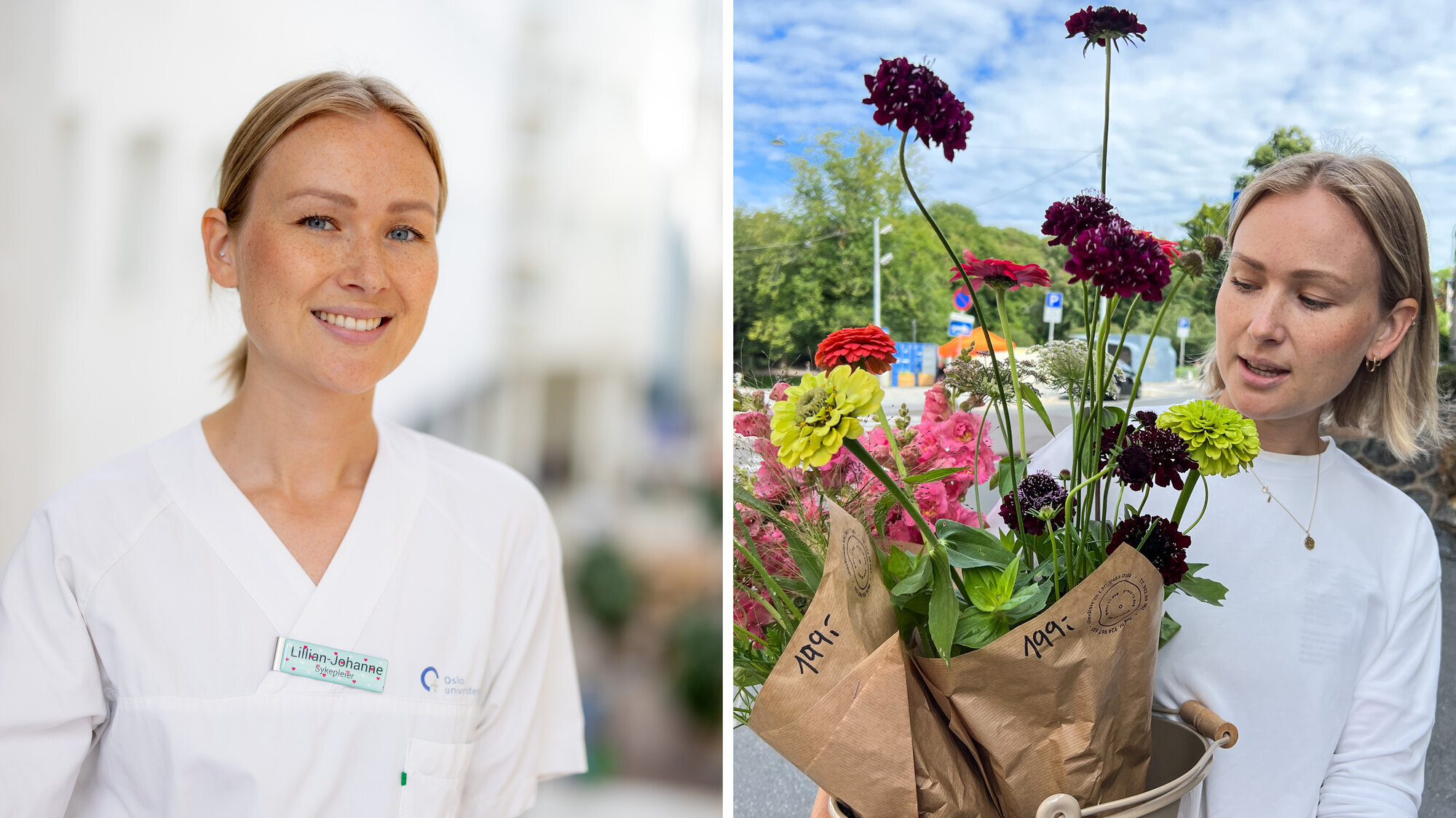 Bildet viser Lillian-Johanne B. Risan som sykepleier og gartner.