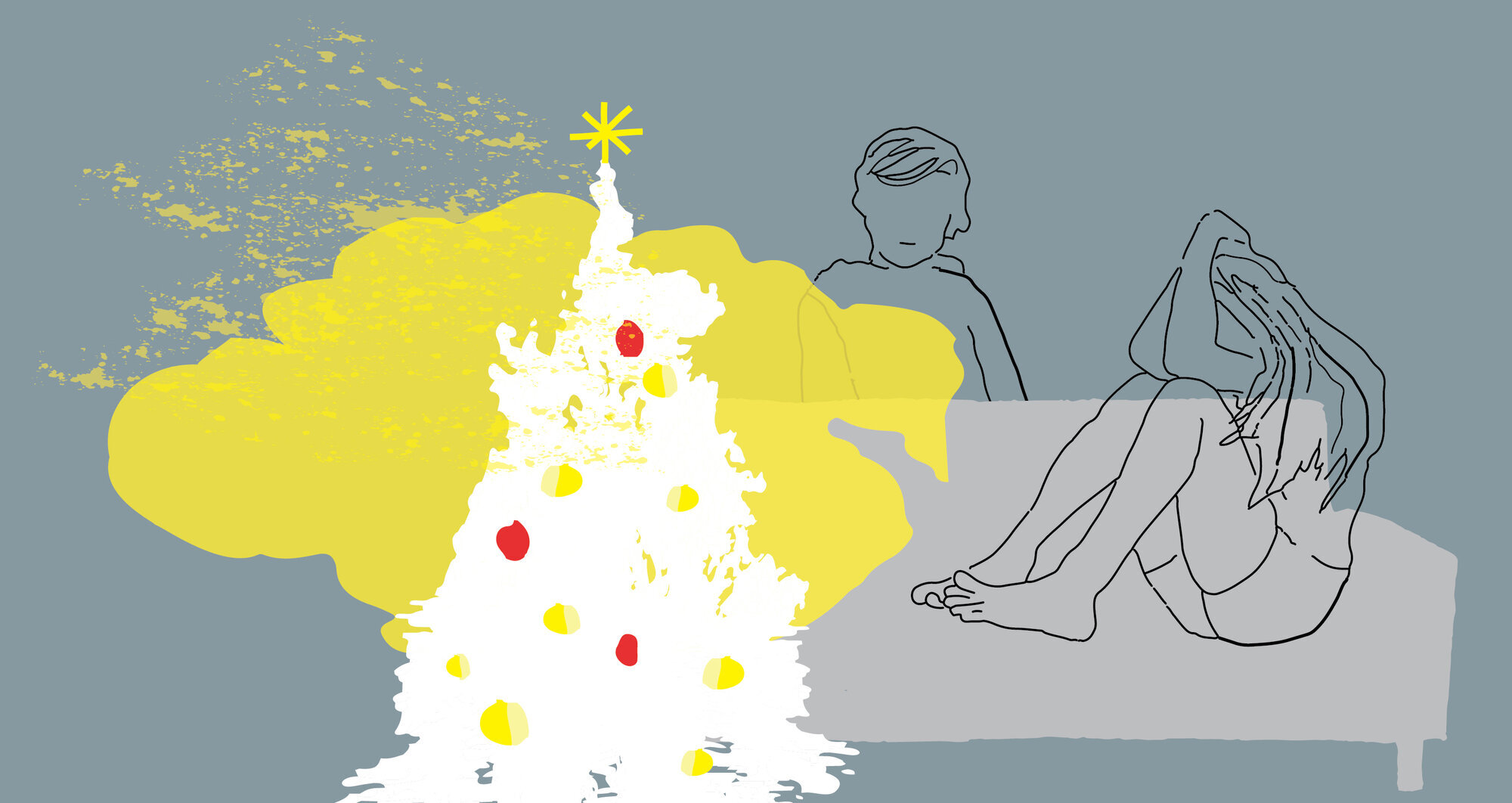 Bildet viser en tegning av et juletre og to barn