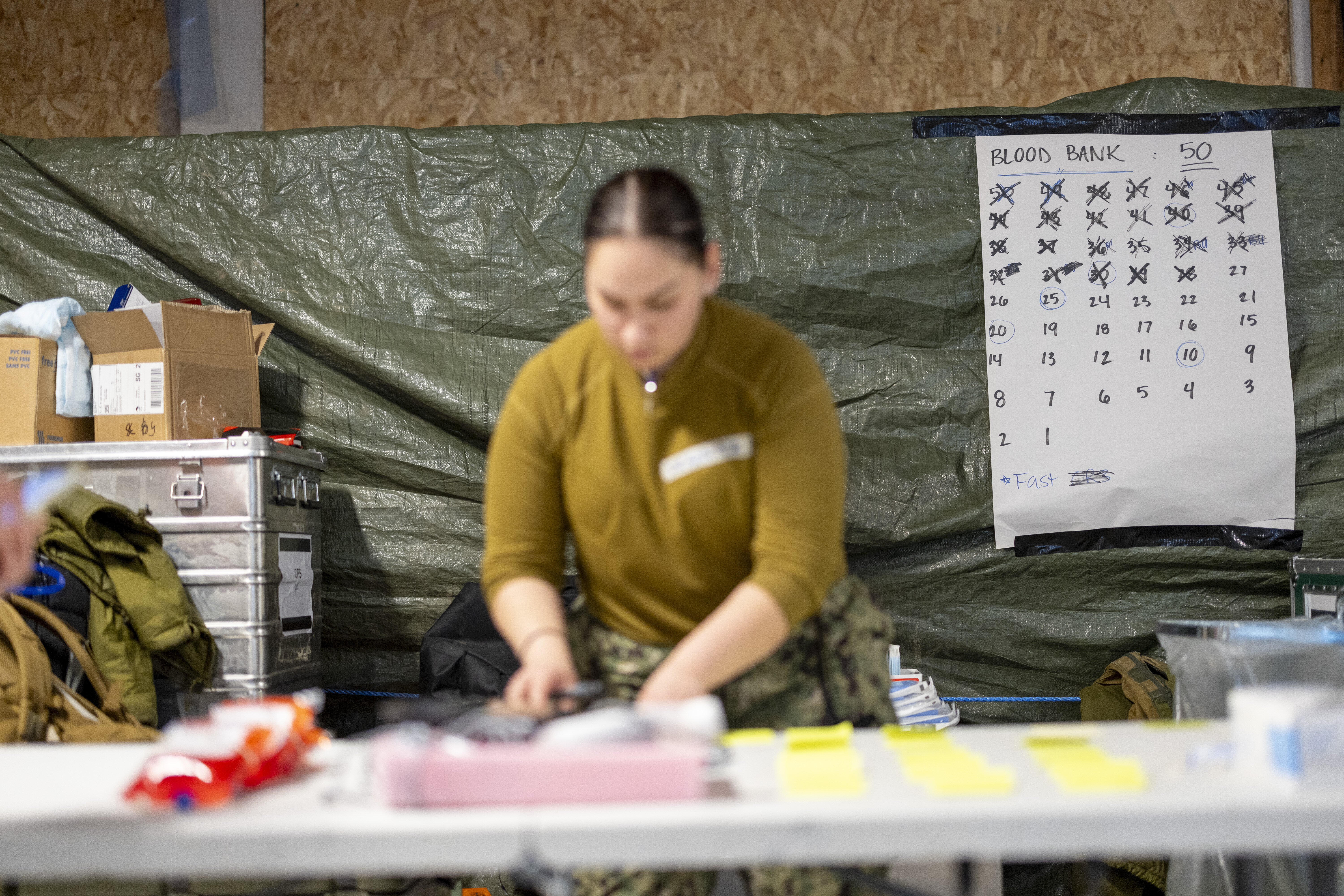 Bilder viser sanitetssoldat i blodbank.