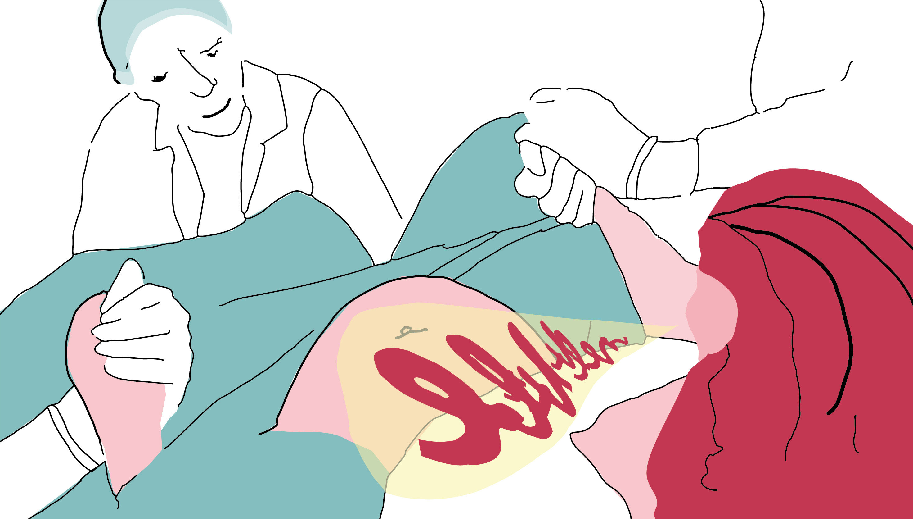 Illustrasjonen viser kvinne i fødsel