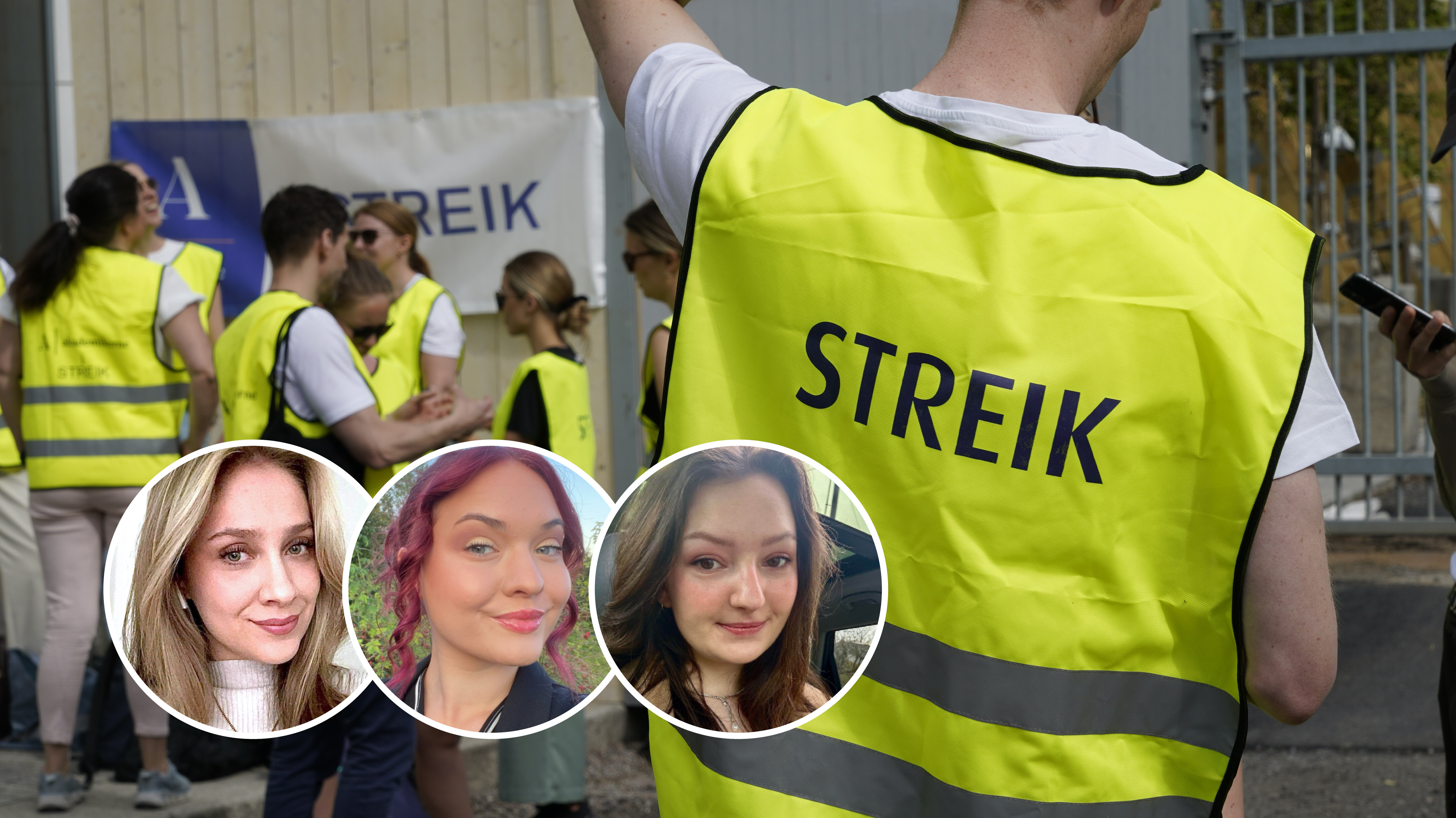 Bildet viser streikende utenfor departementene i Akersgata 59.