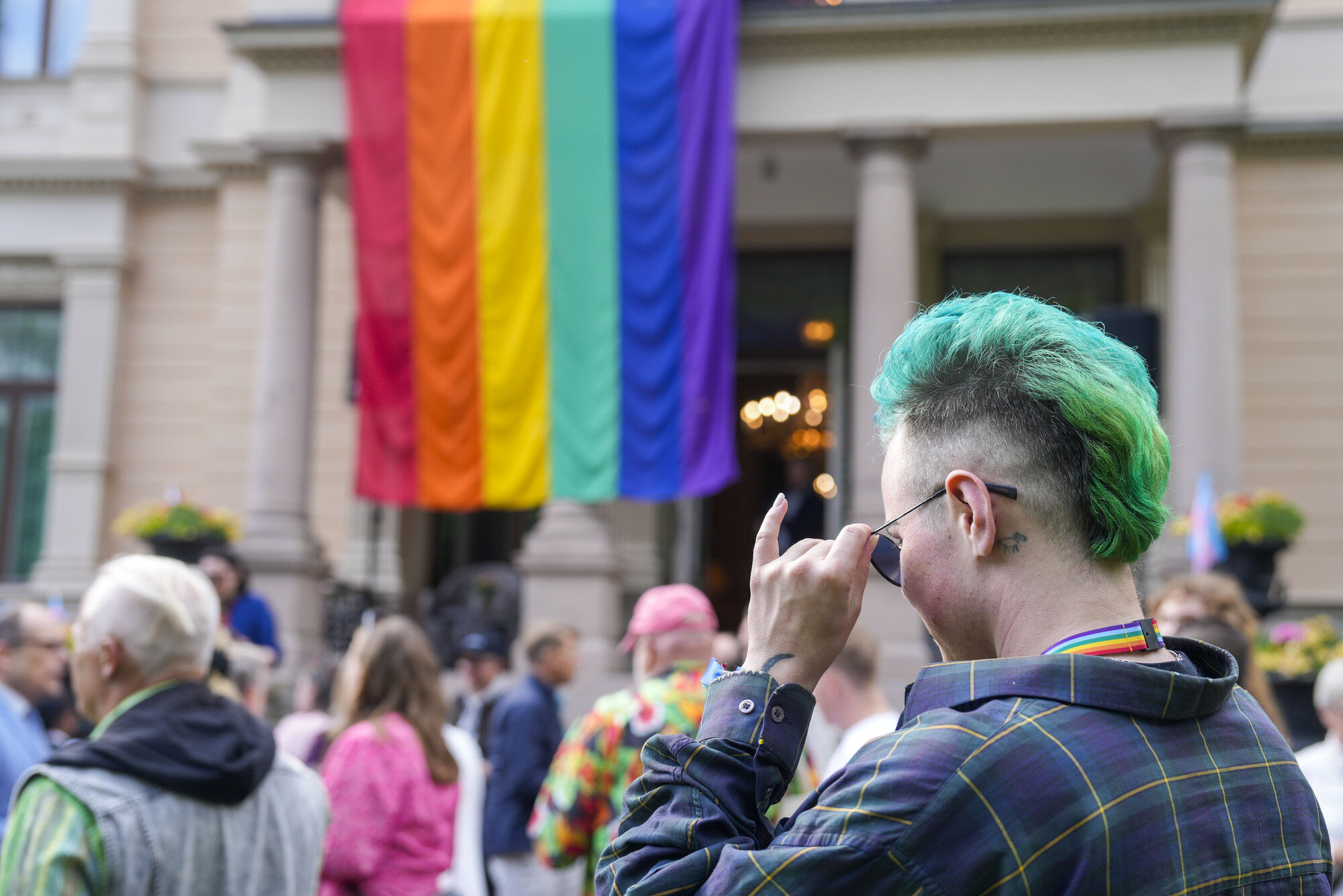 Bildet viser pridemottakelse i Regjeringens representasjonsanlegg i Oslo torsdag ettermiddag.