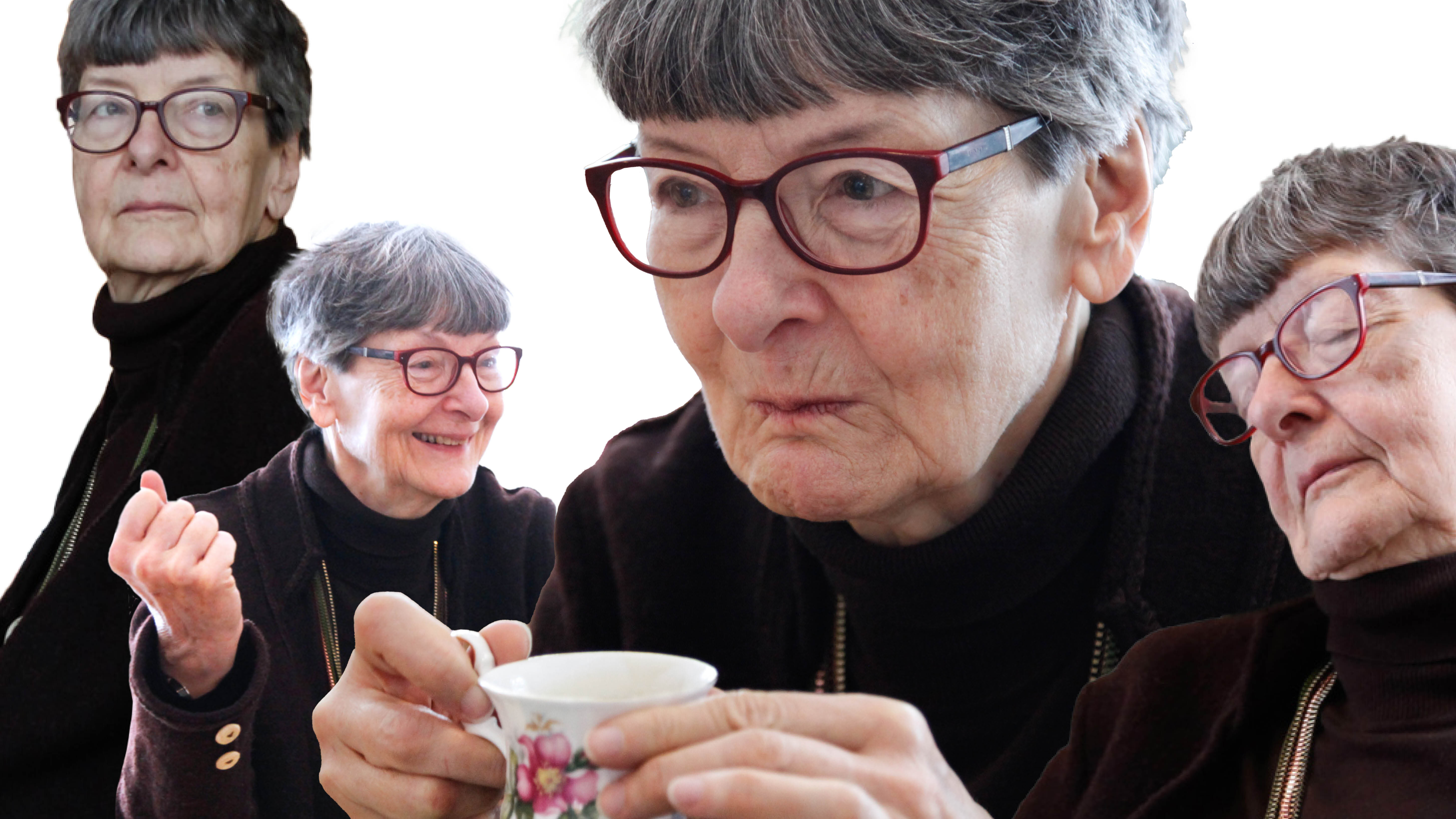 Bildet viser en eldre kvinne i flere situasjoner