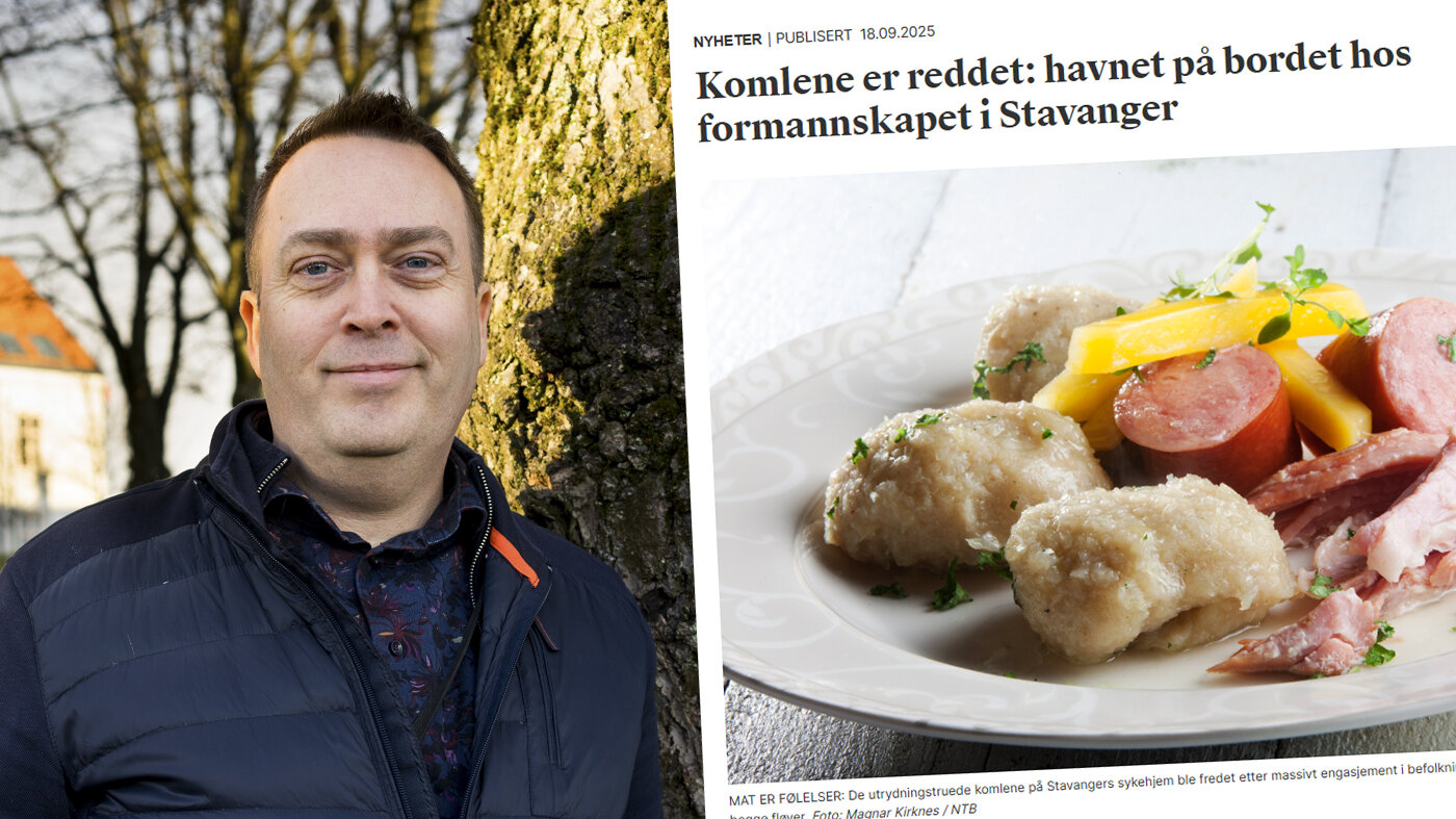 Bildet viser et portrett av innleggsforfatteren samt et bilde av en tallerken med kombler