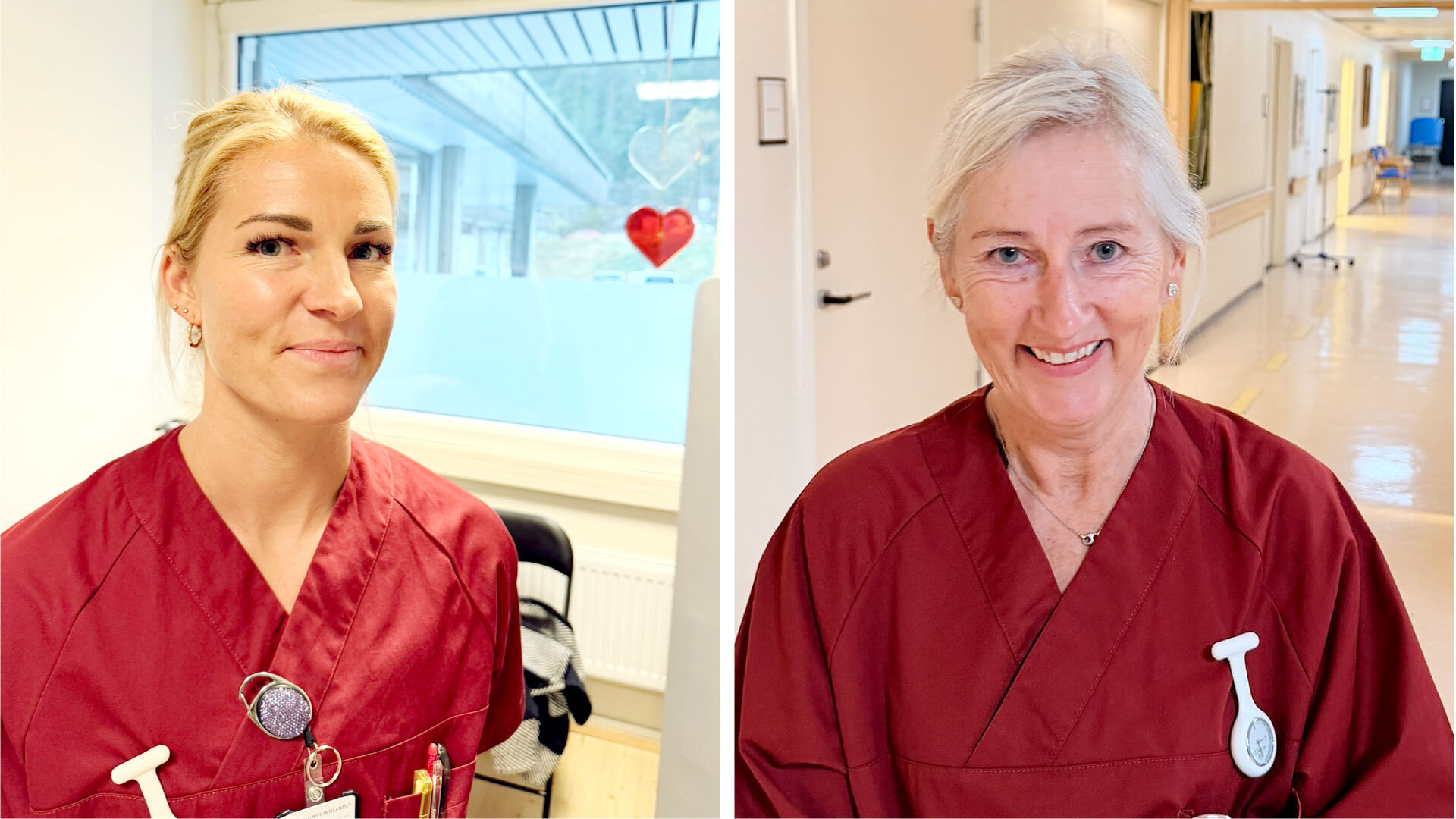 Bilde av to av sykepleierene på filmsettet