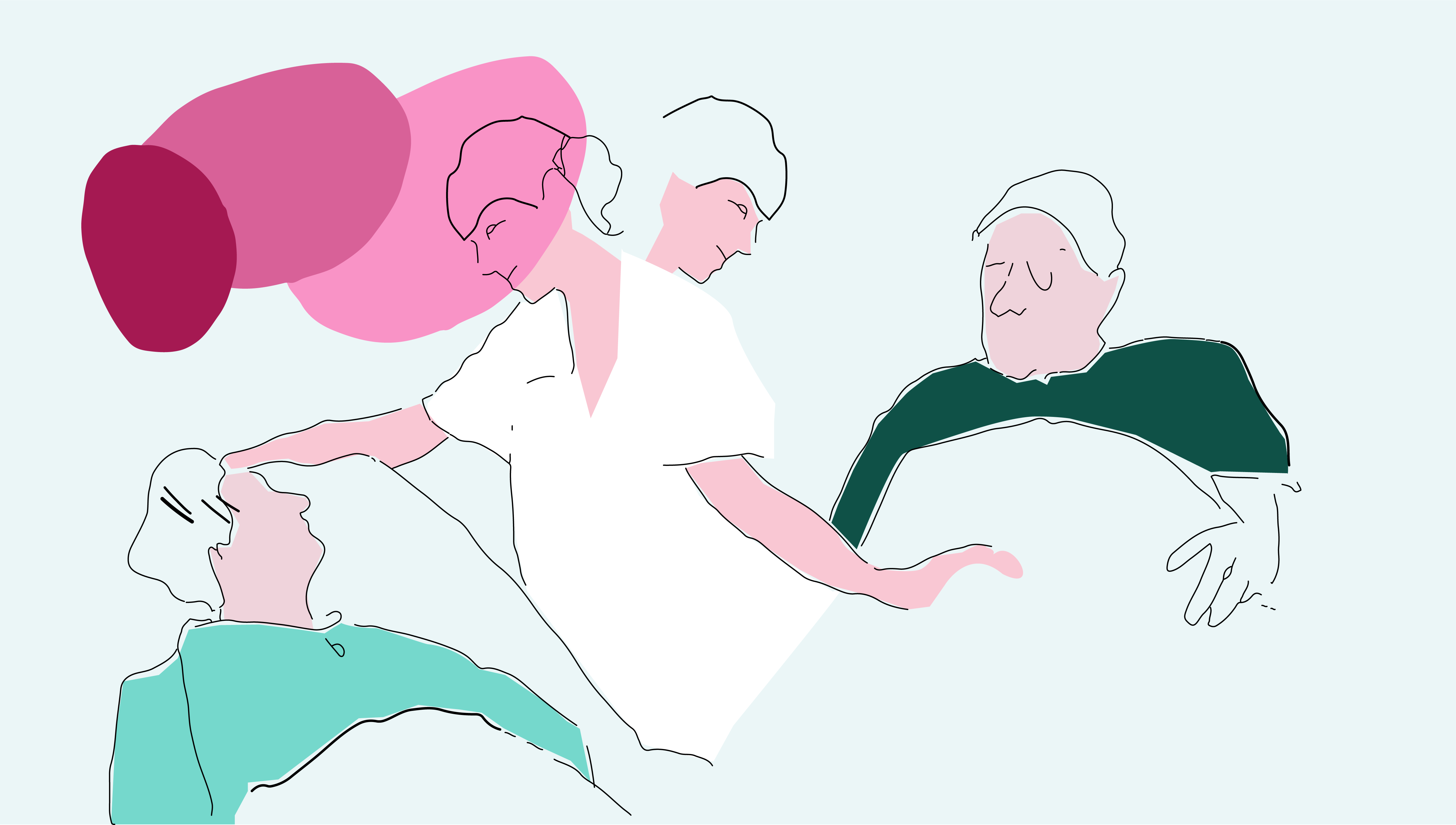 Bildet viser en illustrasjon av en sykepleier som må prioritere mellom to pasienter