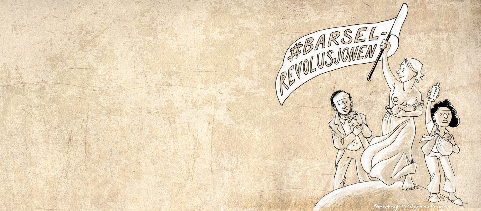 Tegningen viser kvinner på barrikaden med banner.